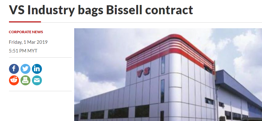 VS industry bagged the agreement with US giant Bissell